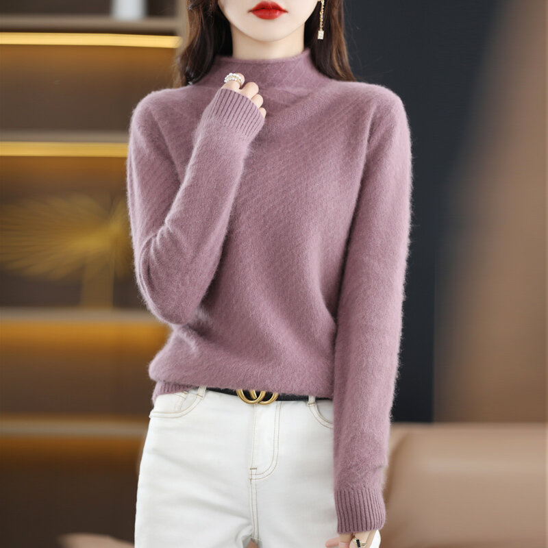 Nieuwe Vrouwelijke Nertsen Trui Gebreide Half Hoge Kraag Trui Lange Mouwen 2022 Herfst Winter Warm Effen Kleur Mode Koreaanse Editie