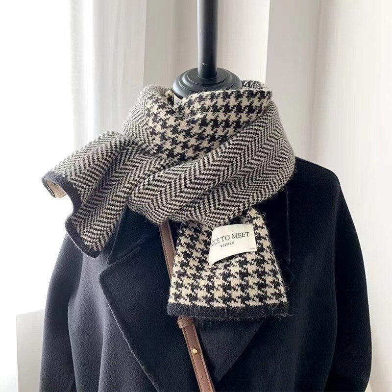 Женские зимние шарфы, высококачественный вязаный шарф, винтажные шарфы в полоску с узором, зимние уличные теплые шарфы