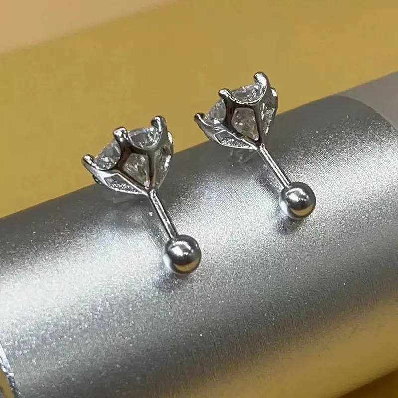 Серьги-гвоздики женские из серебра 0,5 пробы с муассанитом 925-2 карата