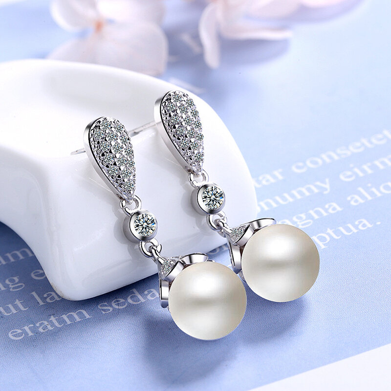 ALIZERO 925 Sterling Silver Natural Freshwater Pearl Drop Earrings For Women Pearl Earring Wedding Party Fashion Jewelry