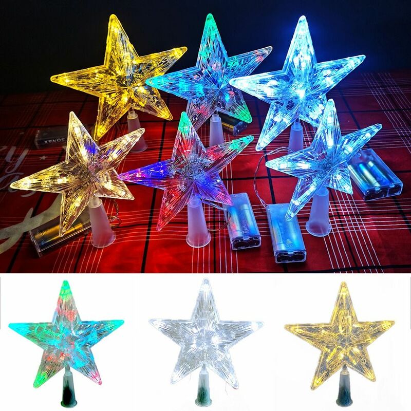 Five-Pointed Star Natal LED Light Props, lâmpada transparente, decorações de Feliz Natal, 15cm, 19cm, 1Pc