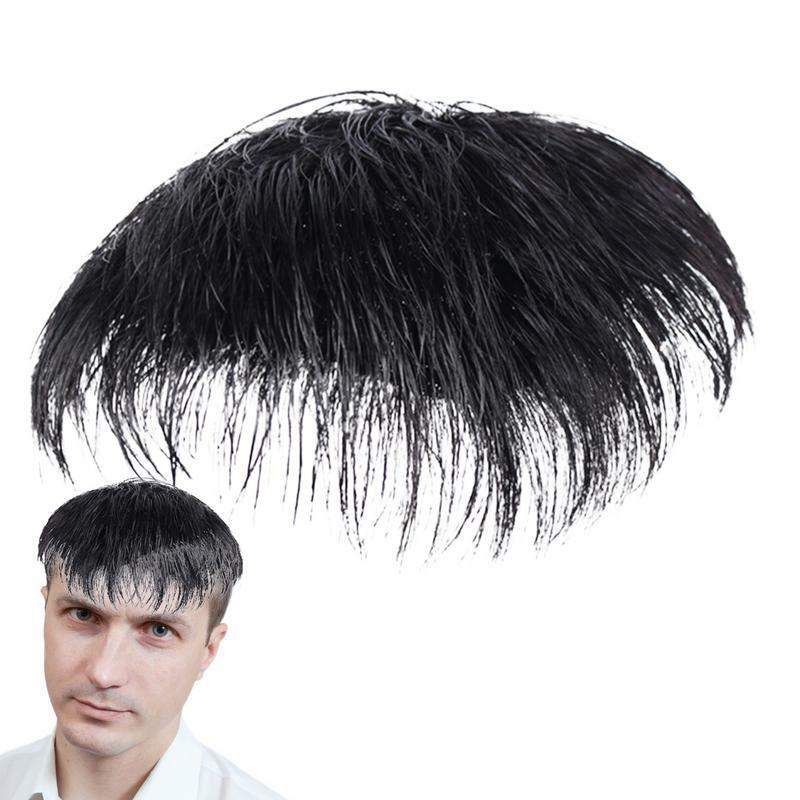 100% Natural Human Hair Toupee with Clips on Short Hair Replacement System Prosthetic Men's Wig Male Pieces For Men Baldnes
