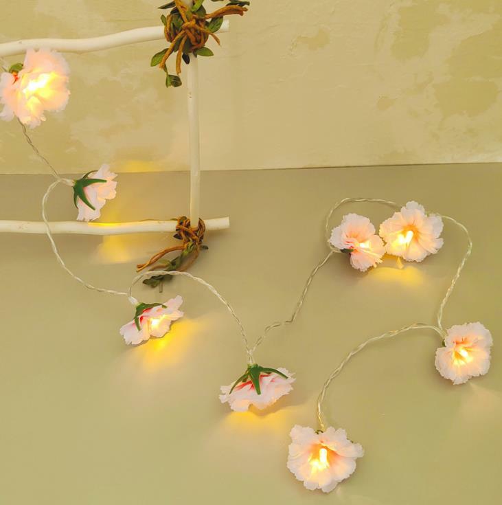 Lámpara LED decorativa de flor de cerezo de tela rosa, nueva