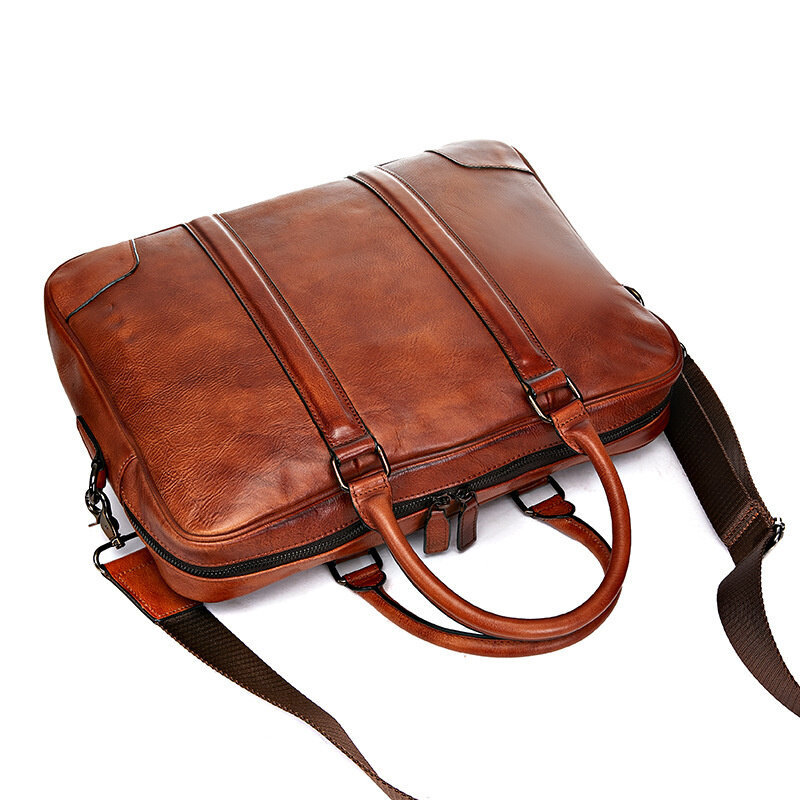 Vintage Cow Leather Briefcase For Men Genuine Handbag Business Laptop Bag Male Luxury Shoulder Messenger