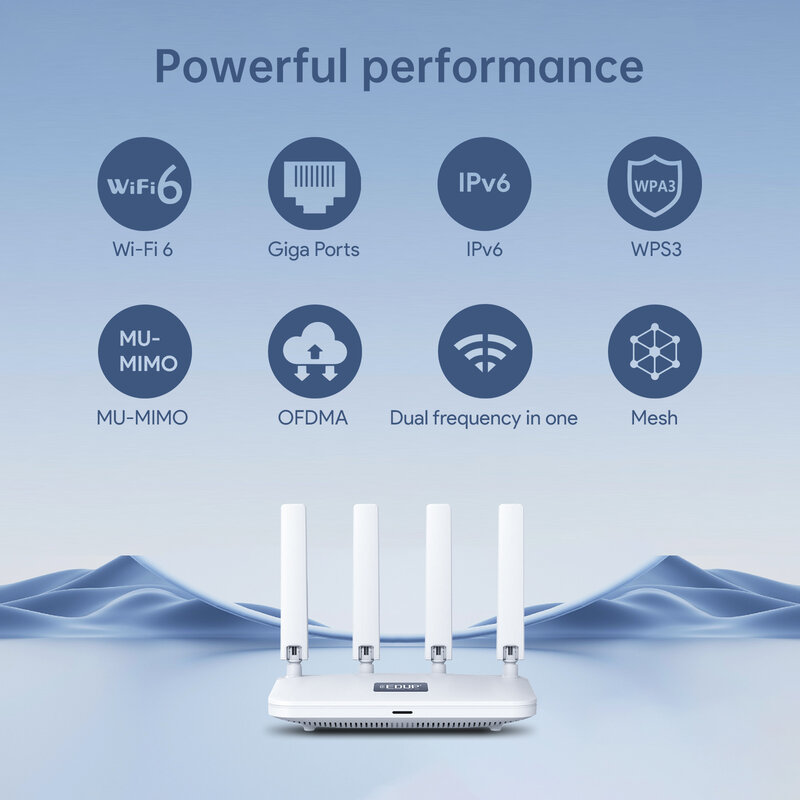 Edup-router dual band wifi 6 ax1800, 4 ghz, 5ghz, 5dbi antenas, wps3, 4 gigabit, rj45, regular ou openwrt