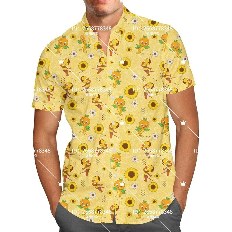 Гавайская рубашка «пчела и апельсиновая Птица», модная пляжная блузка с коротким рукавом, на пуговицах, с изображением Диснея эпкота, цветов, сада, праздников