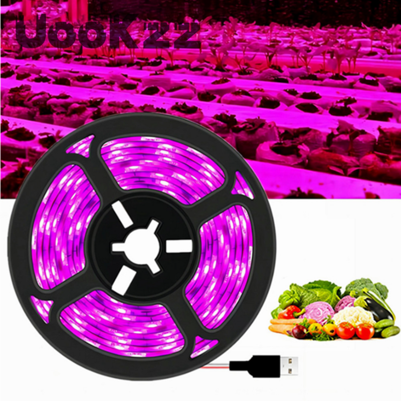 Uookzz ไฟ Grow LED แบบ USB 5V หลอดไฟเต็มสเปกตรัมยาว1-5ม. โคมไฟปลูกพืช Grow ไฟแถบไฟ LED สำหรับเพาะพืชผัก Grow เต็นท์