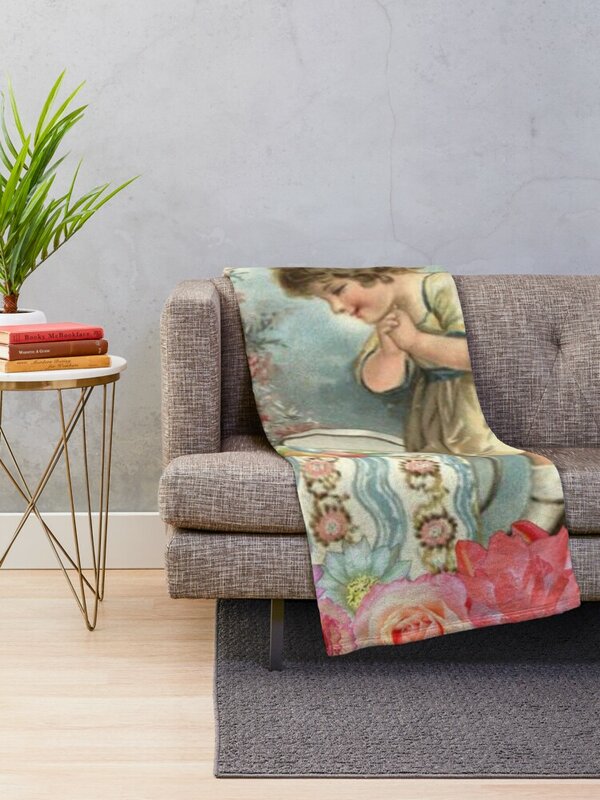 ผ้าห่มผ้าห่มผ้าห่มโซฟาสำหรับเด็กทารกลายไข่อีสเตอร์สไตล์วินเทจและดอกไม้ฤดูใบไม้ผลิสีชมพู