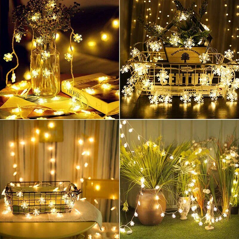 Christmas Lights LED Snowflake Garland Festoon Fairy String Lights 10M/6M/3M/1.5M Outdoor for Tree Party New Year's Room Decor