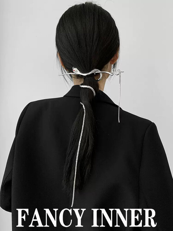 2022 nova cobra hairpin vara de cabelo vento fio dobra longa borla strass metal punk headwear acessórios para cabelo feminino jóias