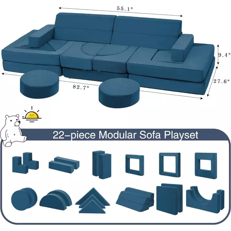 Modular Kids Play Couch - 22Pcs Nugget Couch for Playroom Bedroom Living Rooms Convertible Foam Furniture for Inspiring Child Cr