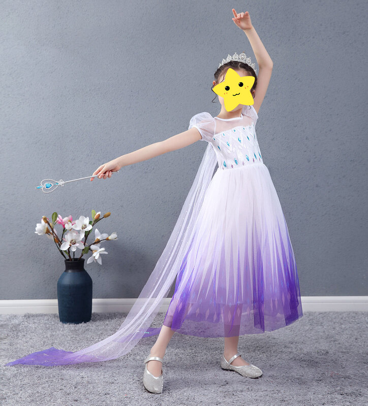 Jurebeca gaun putri Elsa anak perempuan, gaun payet pesta ulang tahun kostum Halloween, Gaun Cosplay untuk anak perempuan