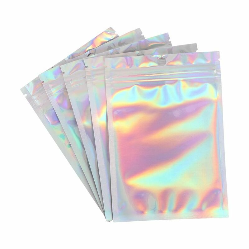 20Pcs Iridescent Zip lock Bags Pouches Cosmetic Plastic Laser Iridescent Bags Holographic Makeup Bags Hologram Zipper Bags