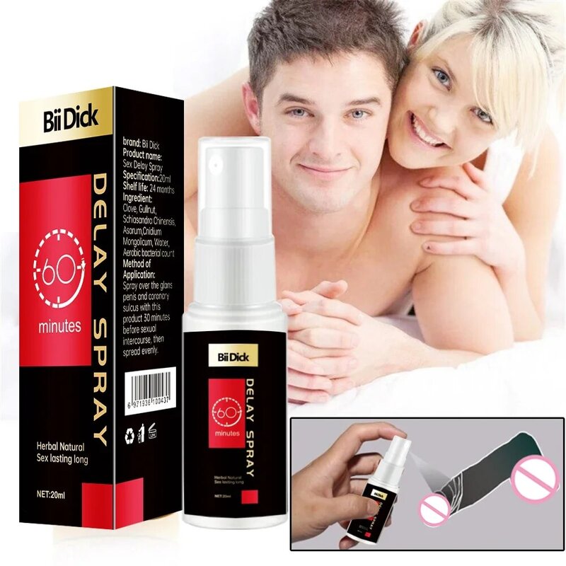 Spray retardante sexual para hombre, uso externo, eyaculación precoz, larga duración de 60 minutos, Agrandamiento del pene, 20ml