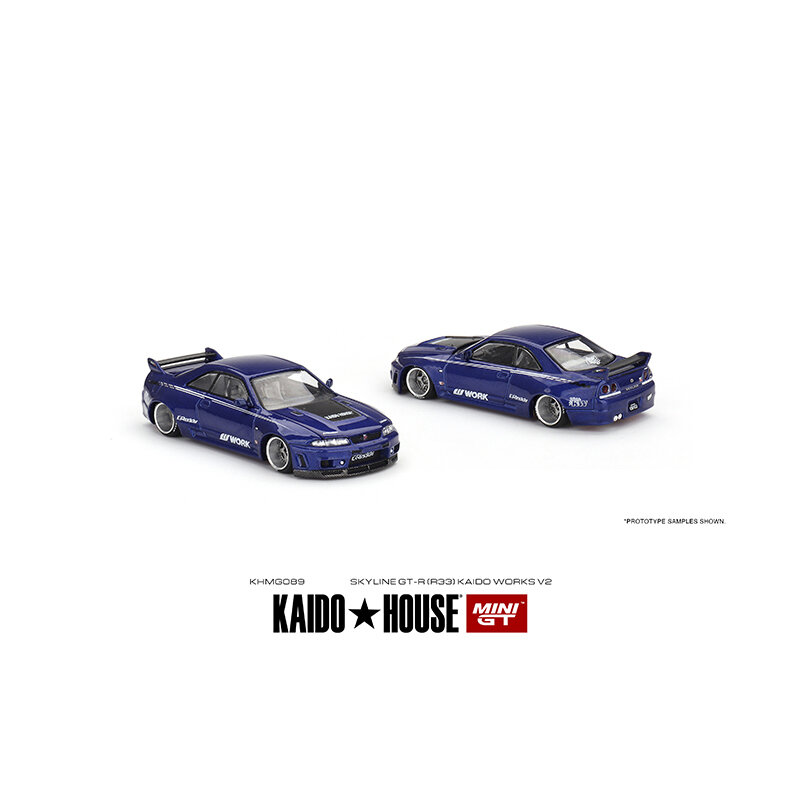 MINIGT KHMG089 modelo de coche, modelo de coche en miniatura, GTR R33 Skyline, capó que se puede abrir, Diorama, Colección, casa de Kaido, 1:64