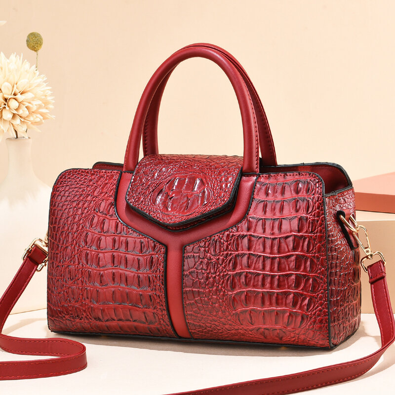 Alta qualidade de couro das mulheres bolsa marca designer crocodilo messenger bags para a senhora sacos ombro feminino grande totes saco de escritório