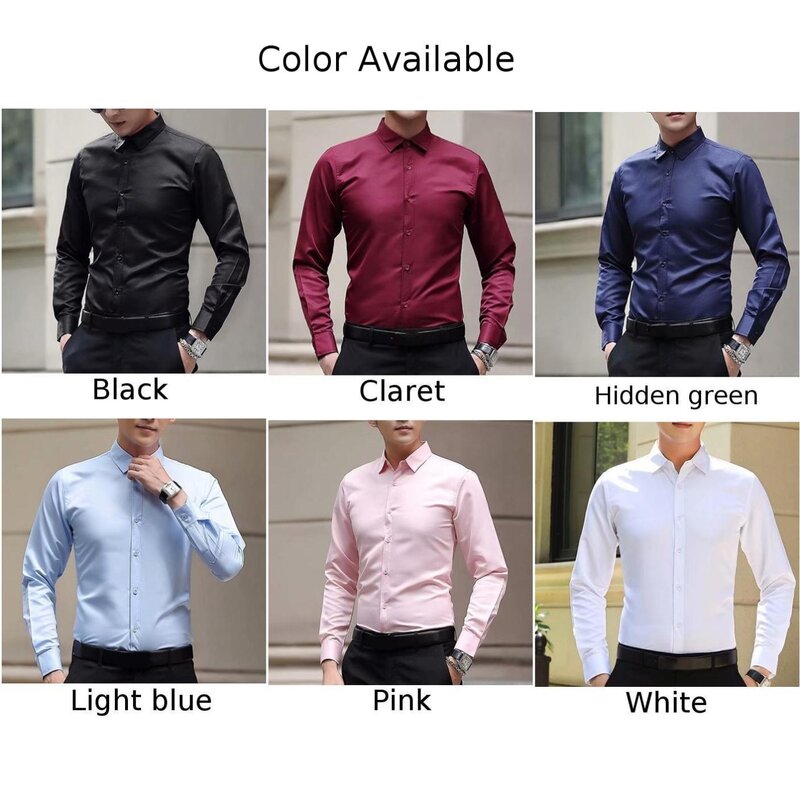 Heren, Effen Kleur Zakelijk Shirt, Klassiek Basic Casual, Slank Wit Overhemd Met Lange Mouwen En Kleding S-5XL