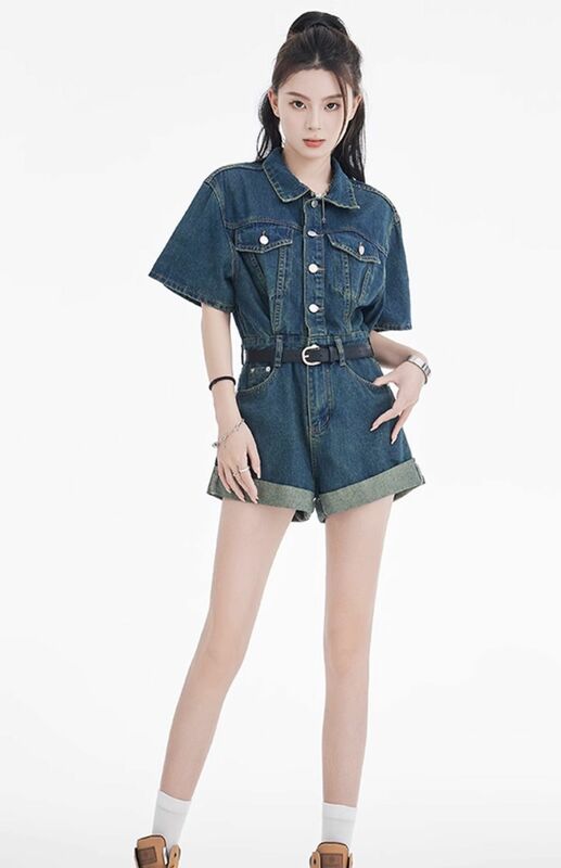Mamelucos cortos de alta gama para mujer, pantalones Retro de mezclilla con diseño de nicho, Falda corta de cintura elegante, verano 2024