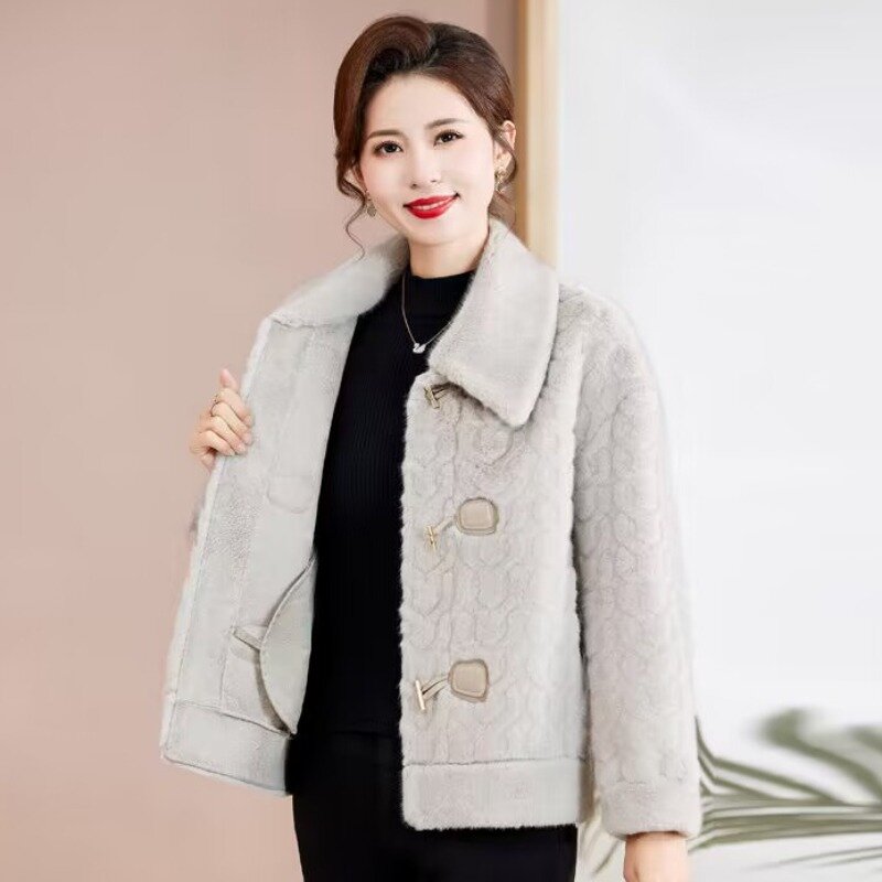 Middle-Aged Women Artificial Mink Hair Fur Coat Winter New Female Graceful Baggy Thicken Warm Outwear Solid Color Casual Outcoat