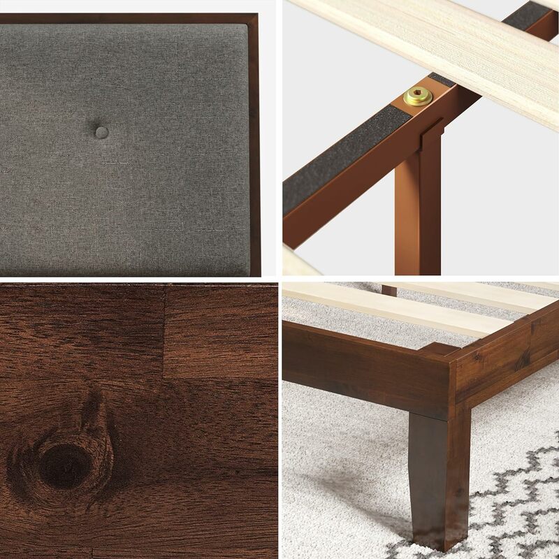 ZINUS Moiz struttura del letto con piattaforma in legno con testiera imbottita regolabile/letto in legno massello/supporto per strisce di legno/facile montaggio