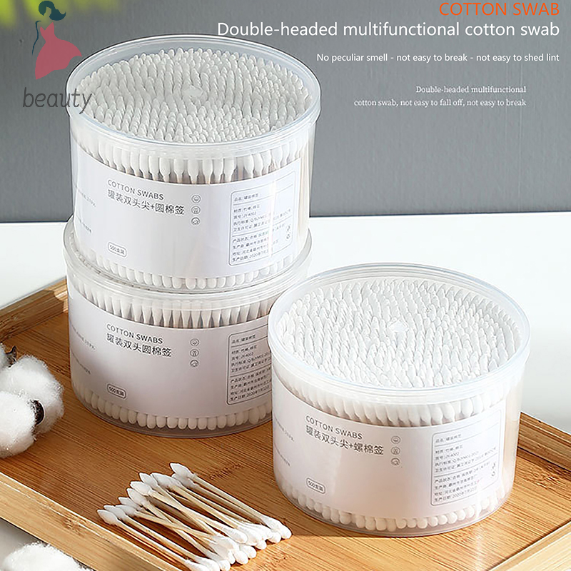 500pcs Boxed Disposable Cosmetic Cotton Double Head Cotton Swab Women Makeup Cotton Buds For Wood Sticks Nose Ears Cleaning Tool