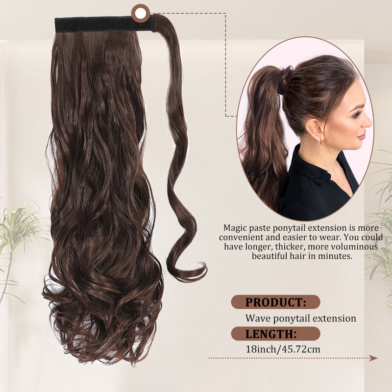 Magic Paste Ponytails Synthetic Curly Wavy Ponytail Wrap Around Clip in Hair Extension for Women Girls Party Daily Use