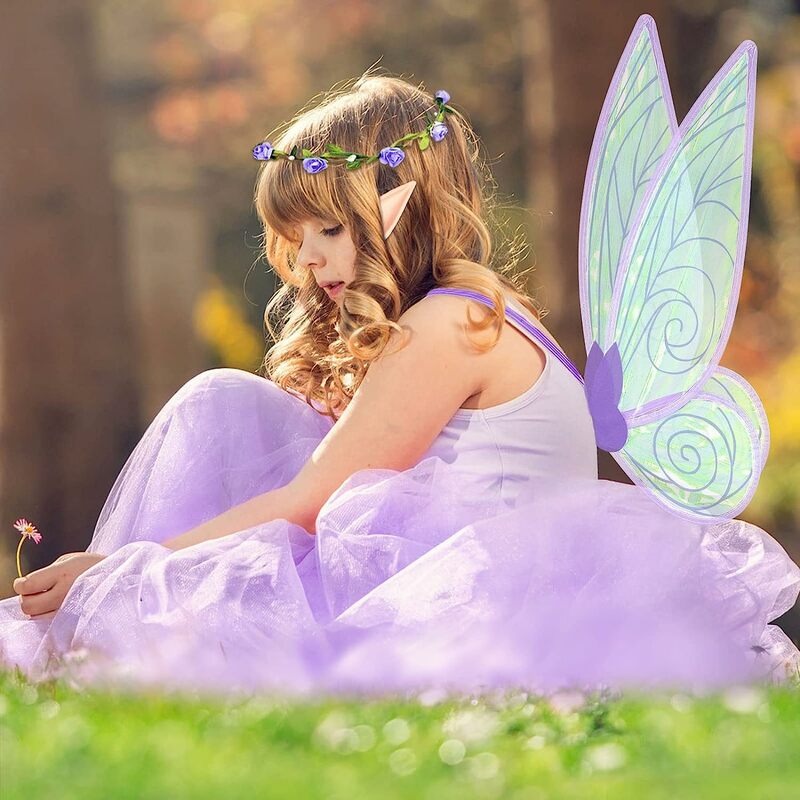 Kinderen Vlinder Fee Vleugels Kostuum Voor Meisjes Bloemen Hoofdband Elf Oren Engel Vleugel Halloween Cosplay Set