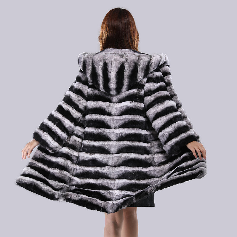Abrigo largo de piel Natural para mujer, chaquetas de piel de conejo Rex Real, abrigo con Cuello de piel para mujer, Invierno