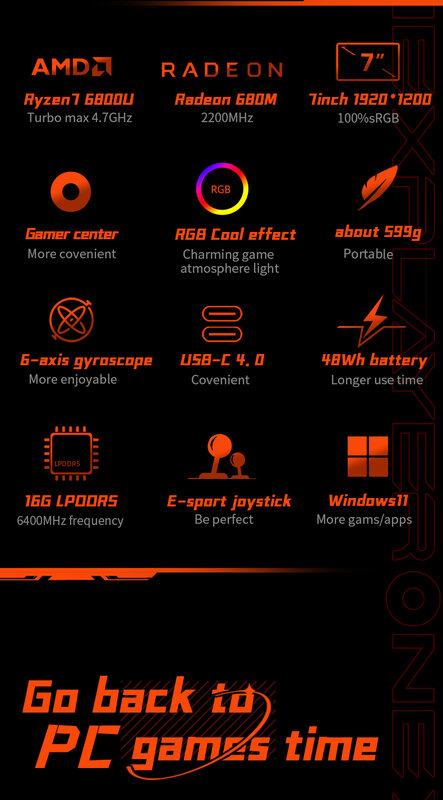 OneXPlayer-Mini Pro AMD R7-7840U Touch Screen PC Game Laptops, 3A Jogos Tablet, Windows 11, WiFi6, 32G, 2T Computador, 7 ", 1200P