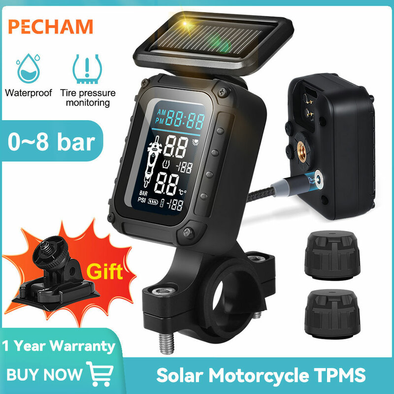 PECHAM-Sensores De Pressão Dos Pneus, Sistema De Monitoramento Do Motor, Dispositivo De Medição De Motocicleta Solar, TPMS Externo