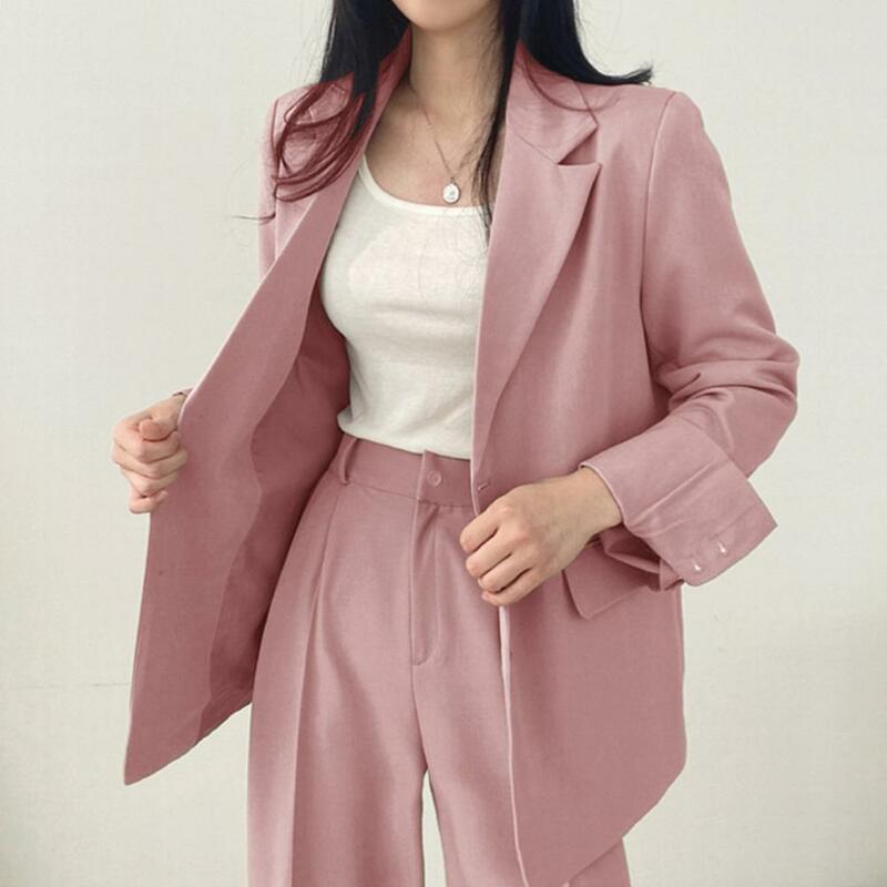 Abrigo de traje de manga larga con solapa para mujer, chaqueta informal holgada de Color liso con bolsillos y solapa, ropa de trabajo para primavera y otoño