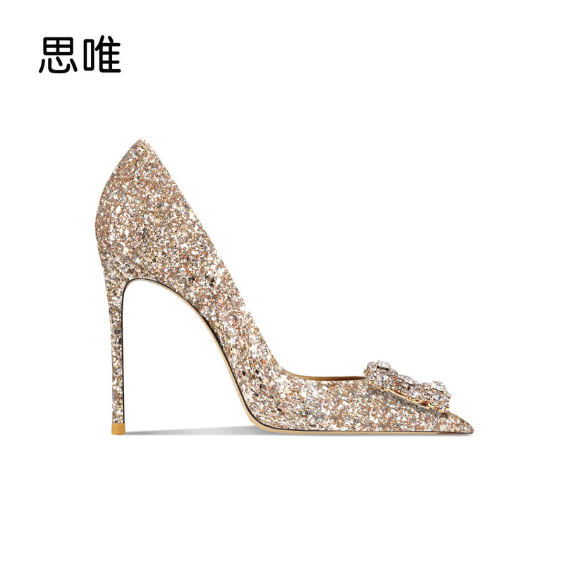 Women Pointed Toe heels Square Rhinestone Butterfly-knot Pumps Wedding Shoes Sexy Evening Dress Shoe Luxury Singles Shoes34-41