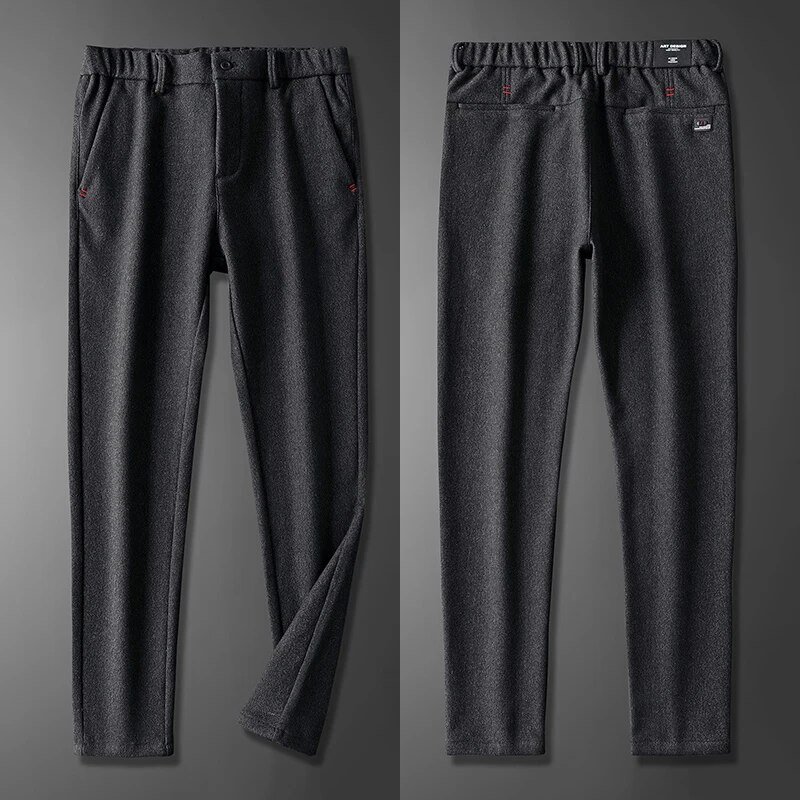FJN − Pantalon long noir pour hommes, décontracté, mode masculine, élastique, droit, formel, printemps, automne