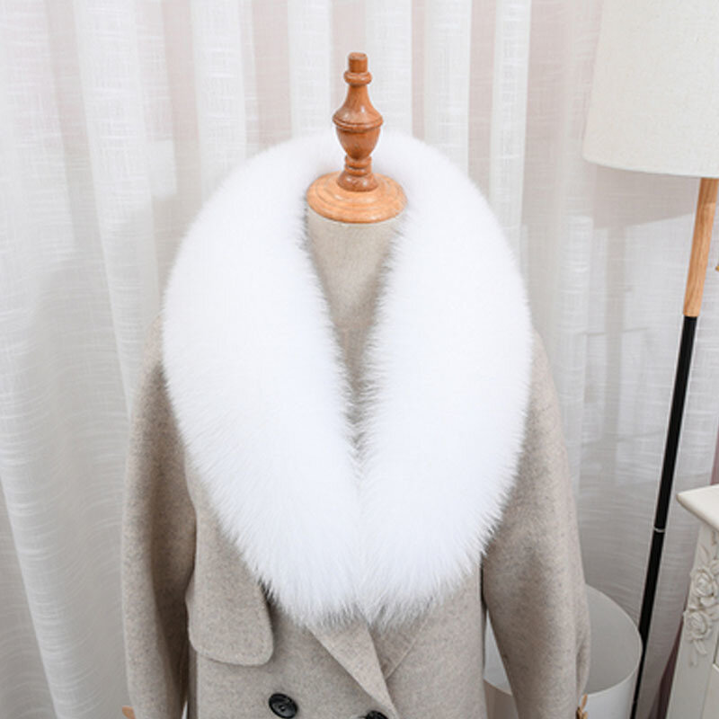 Real Fox Fur Collar For Women Men Coat Jacket Shawl Wraps Winter Warm Natural Fur Scarf Neck Warmer Big Furry Fur Scarves Shawls