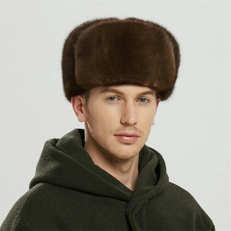 Sombrero de piel de Color Natural para hombre, sombrero de piel de estilo siberiano, de mapache completo, Ushanka, de algodón para mediana edad, sombrero Lei Feng, 2022