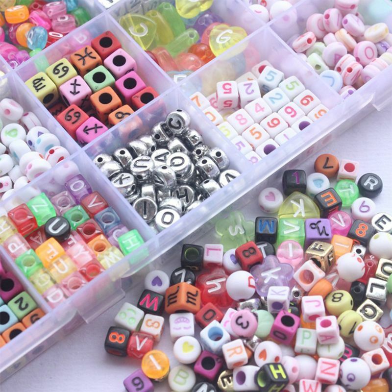 Cubo perline lettere alfabeto acrilico colorato da 1200 pezzi per braccialetto con artigianato fai da te