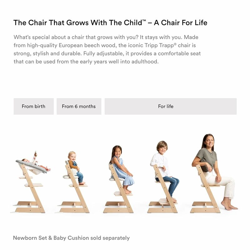 High chair and cushion with Stokke tray  natural with Nordic grey  adjustable, all-in-one high chair for infants and toddlers