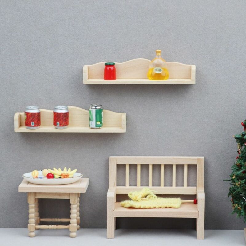 Estante de almacenamiento de madera para casa de muñecas, muebles en miniatura, gabinete colgante de madera, toallero, estante colgante