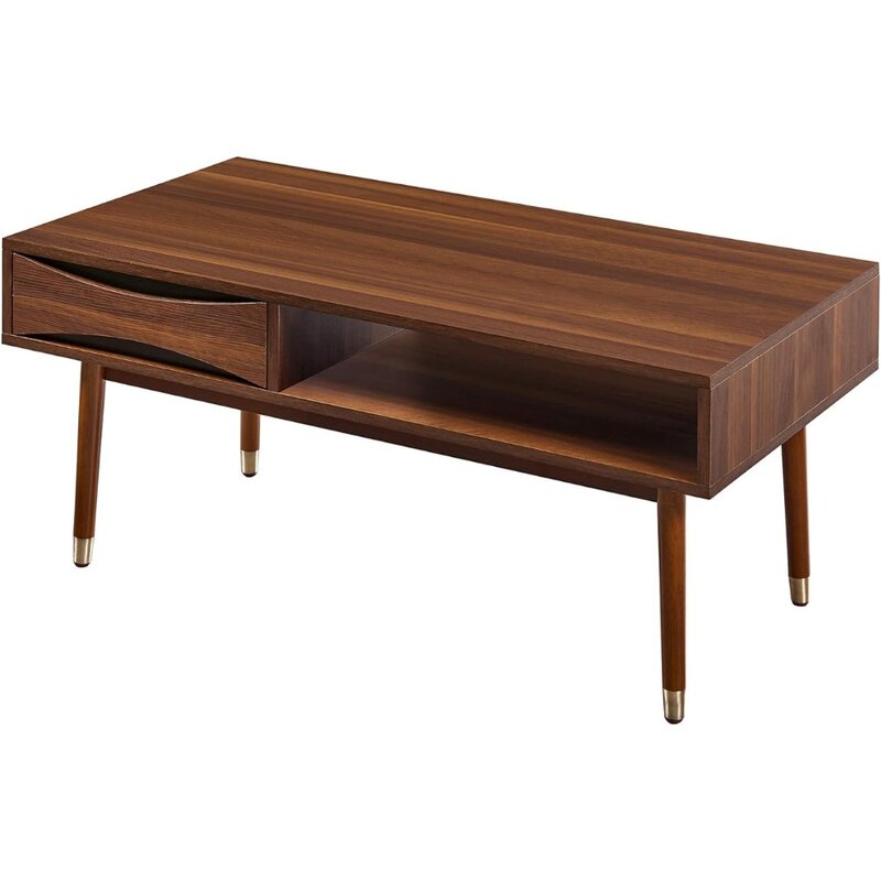 TV de 40 pulgadas X 21,63 pulgadas Mesa de centro moderna de madera de mediados de siglo con cajón y estante, juego de mesa de comedor, muebles Dolce Gusto