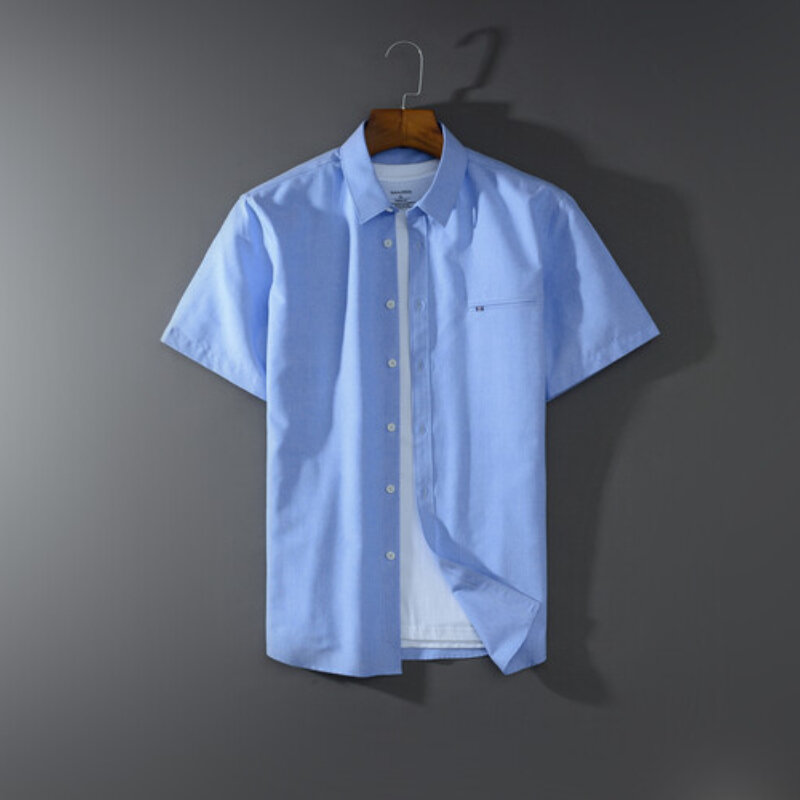 Блузка мужская из ткани Оксфорд, дышащая, впитывающая пот, однотонная, с короткими рукавами, модель 2024 футболка высокого качества, 50.1% хлопок M-3XL