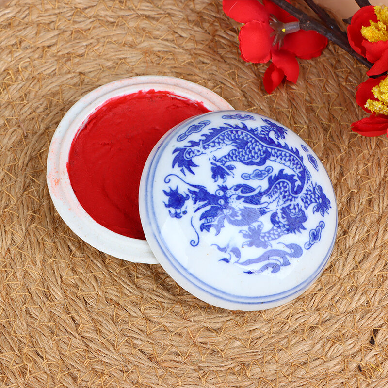 Boîte en céramique argile d'impression de calligraphie, cahiers de peinture chinoise, cinabre rouge, huile de boue, pâte d'encre rouge, timbre pour sceau