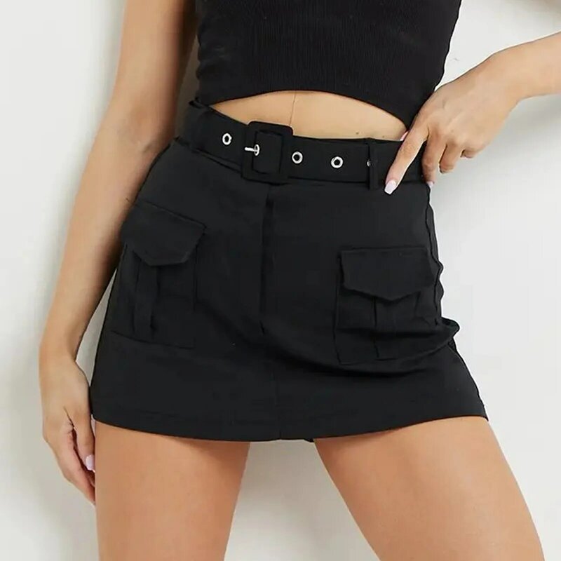 Falda Cargo de cintura baja para mujer, Minifalda vaquera con botones y bolsillos