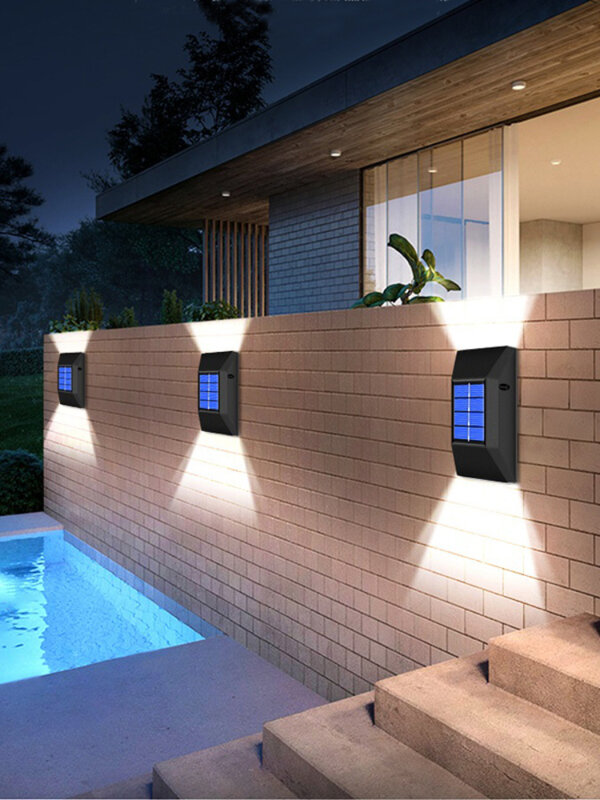 Luces solares inteligentes LED de pared para exteriores, lámpara impermeable para jardín, calle, valla, patio, balcón, decoración (bq)