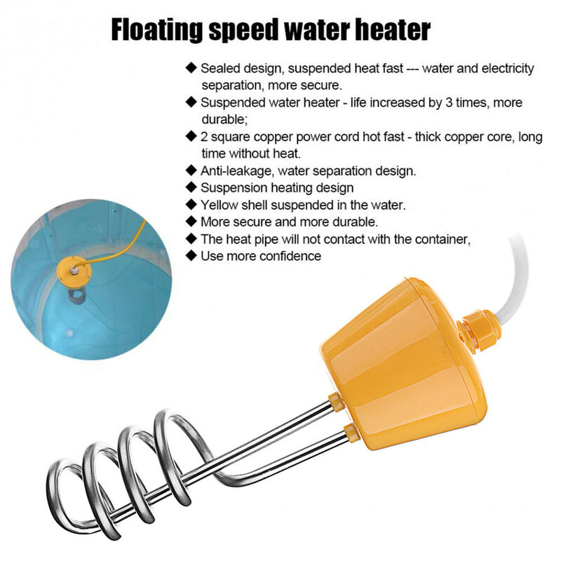 Aquecedor elétrico de água de aço inoxidável Aquecedor de imersão automático Caldeira portátil de água quente para piscina de balde, 3000W