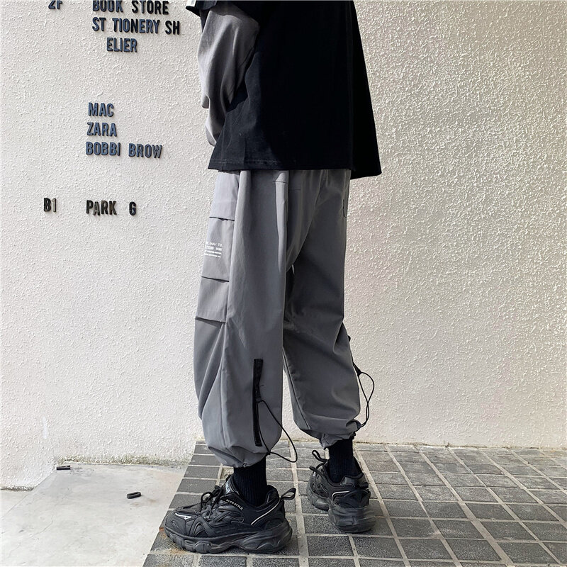 Брюки-карго мужские в стиле хип-хоп, уличная одежда, модные джоггеры, брюки-султанки, мужские повседневные бриджи, большой размер, черный, Grye