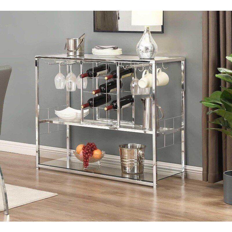 Винный столик с держателем для стаканов, 3-уровневый со стеклянными полками, современный шкаф для ликера, для винного бара