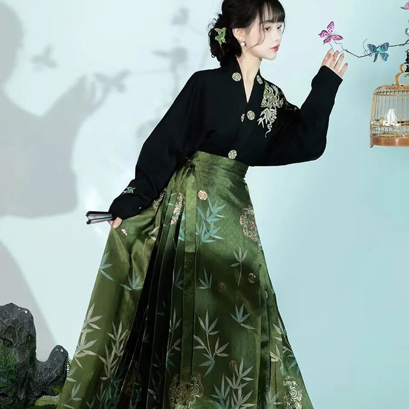 Falda Hanfu Original, traje de estilo chino, Mamianqun, Dynasty Ming, Cara de caballo dorada, vestido chino, chaleco