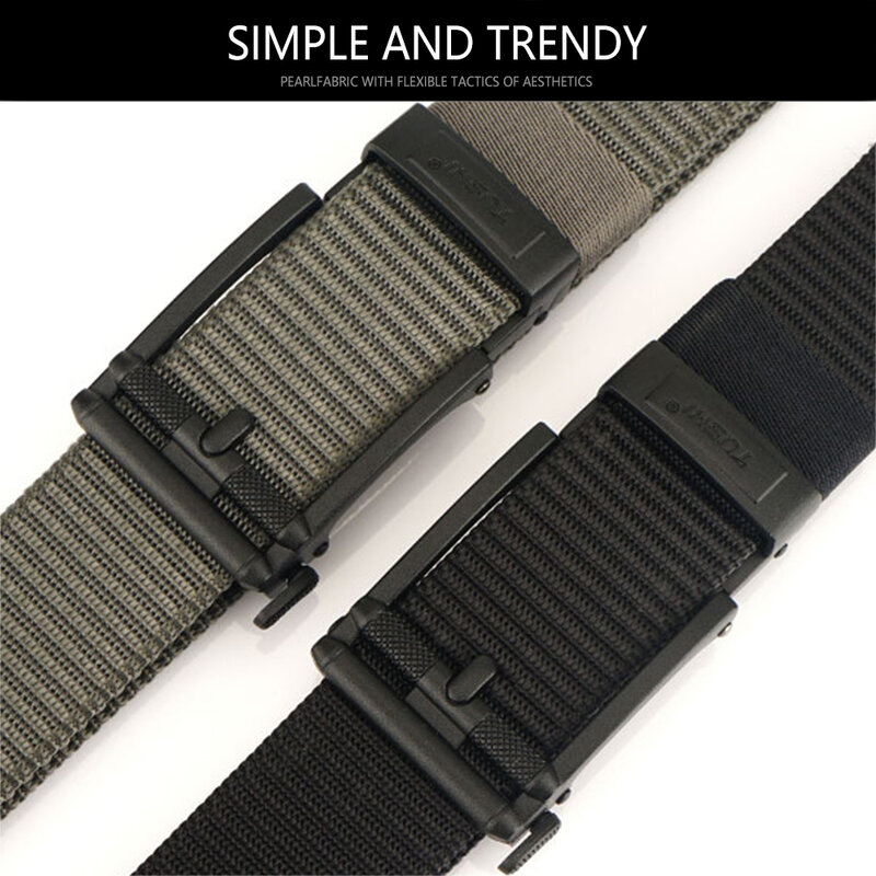 XUHU New Trend Men's Automatic Buckle Canvas Belt Outdoor Casual Nylon Knit Trousers Belt Sport Tactical Male Belts