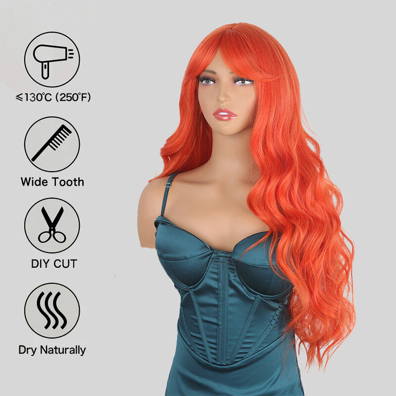 SNQP 31inch Orange Center-parted Curly Wig  New Stylish Hair Wig for Women Daily Cosplay Party Heat Resistant Natural Looking