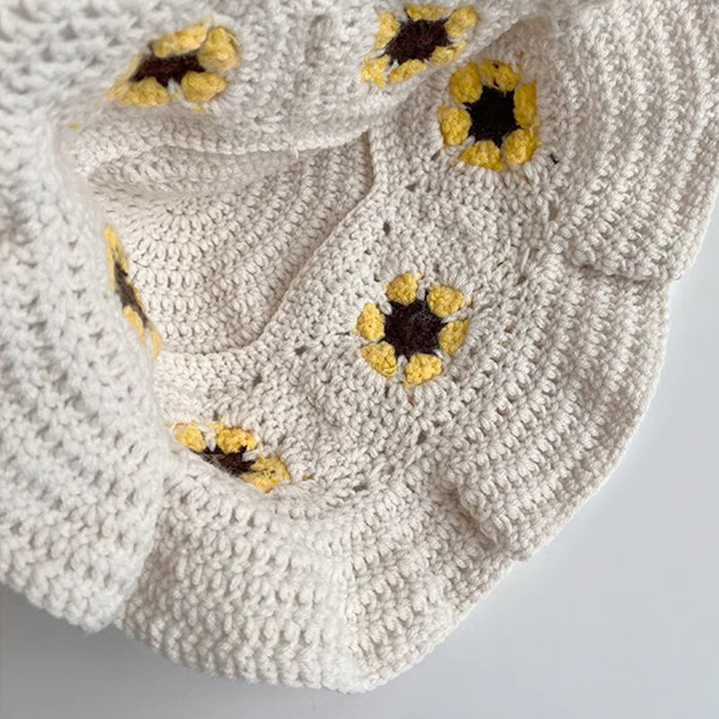 Flower Patch Crochet girasole Crochet cappello da pescatore lavorato a maglia cappello da sole nonna quadrato fatto a mano pieghevole Floppy cappello da spiaggia carino comodo
